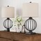 Set Of 2 Modern Rustic Wrought Iron Table Lamps With Linen Shades Matte Black